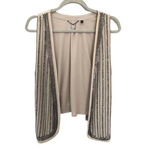 BKE boutique open front silver beaded sleeveless top tan size large
